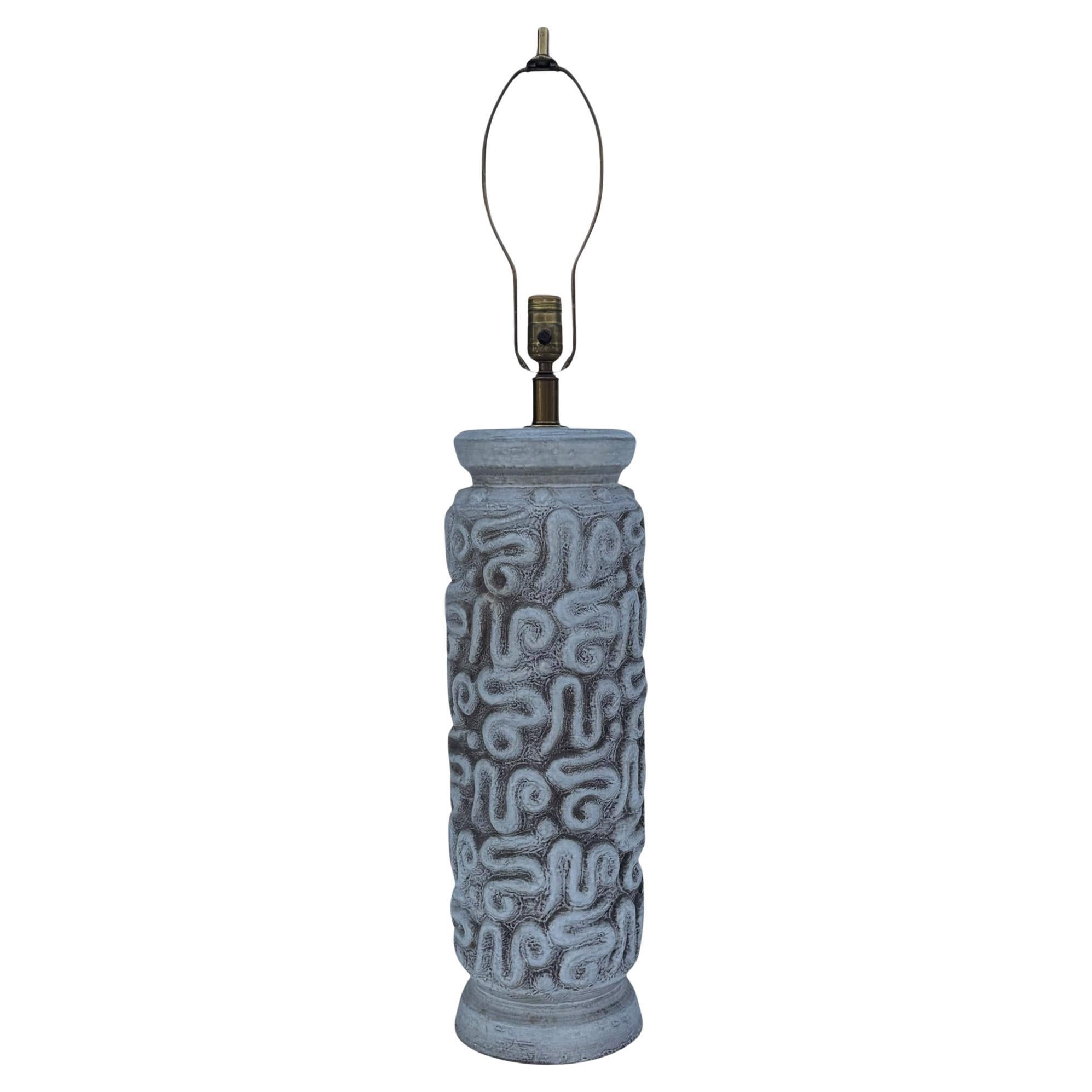 Large Mid-Century Danish or Italian Modern Gray Ceramic Pottery Table Lamp For Sale