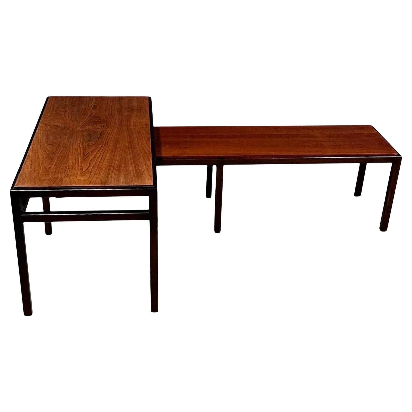 Mid-Century Dunbar Style Nesting Tables in Walnut and Ebonized Frames