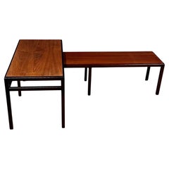 Mid-Century Dunbar Style Nesting Tables in Walnut and Ebonized Frames