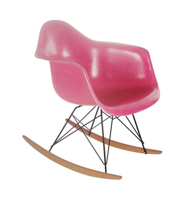 Set of Four Hot Pink Fiberglass Chairs by Charles Eames for Herman