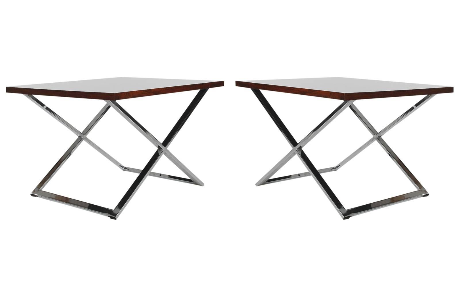 Mid-Century Modern Rosewood and Chrome Table Set Attributed to Milo Baughman In Excellent Condition In Philadelphia, PA