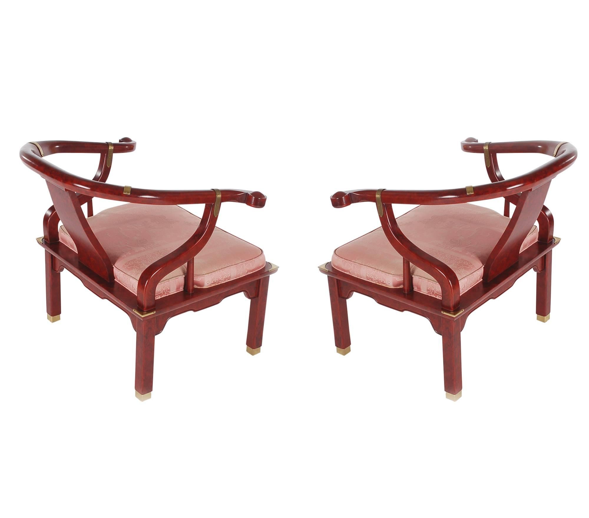 Pair of James Mont Style Asian Modern Chinoiserie Lounge Chairs by Century In Excellent Condition In Philadelphia, PA