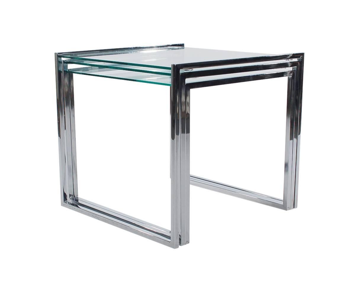 American Mid-Century Modern Milo Baughman Chrome and Glass Nesting Table