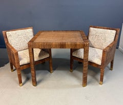 Billy Baldwin for Bielecky Brothers Rattan Game Table and Chairs, Set of 3 1970s