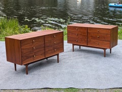 Pair Kipp Stewart Drexel 'Declaration' Walnut & Brass Long Dressers, USA, 1960s