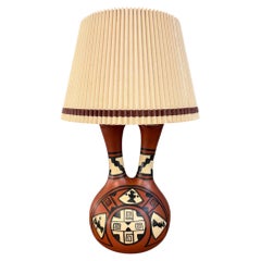 Southwestern Wedding Vase Pottery Table Lamp — Hand-Painted Terracotta