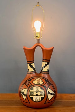Southwestern Wedding Vase Pottery Table Lamp — Hand-Painted Terracotta