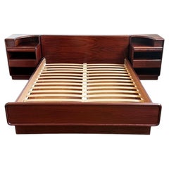 Danish Mid-Century Modern Queen Platform Bed with Rosewood Nightstands
