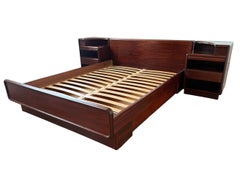 Danish Mid-Century Modern Queen Platform Bed with Rosewood Nightstands