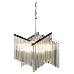 Rare Venini 'Fortress of Solitude' Glass & Chrome Crystal Chandelier, Murano