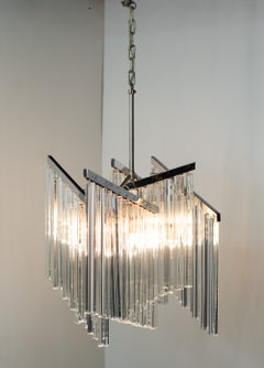 Rare Venini 'Fortress of Solitude' Glass & Chrome Crystal Chandelier, Murano