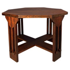 Brooks Mission Oak Octagonal Center Hall Table — Arts & Crafts Slat-Sided