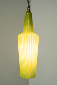 Massimo Vignelli for Venini 'Sigaro' Model 4029 18" Pendant Green & Blue Glass