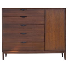 Large Mid-Century Modern Walnut Tall 7-Drawer & Door Dresser Dillingham