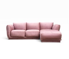 Sofá modular posmoderno italiano de mediados de siglo, en forma de L, con tapizado rosa