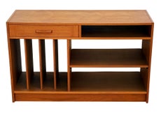 Mid Century Danish Modern Teak Sliding Media / Record Cabinet or Shelving Unit