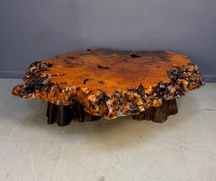 1970s California Redwood Burl Live Edge Coffee Table on Redwood Stump Base
