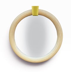 Grand miroir mural rond ou circulaire de style postmoderne du milieu du siècle, couleur beige et laiton