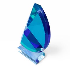 Shlomi Haziza Op Art Acrylic Lucite Table Sculpture in Blue Green & Purple