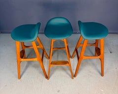 Trio of Model OD-61 Bar Stools by Erik Buch for O.D. Mobler, Denmark, c. 1960's