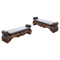Paar William Westenhaver für Witco-Bank aus schwarzem Kunstleder und geschnitztem Zedernholz