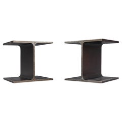 Ward Bennett Inspired Pair Enameled Steel I-Beam Side or End Tables Mid-Century