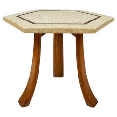 Mid-Century Modern Harvey Probber Terrazzo & Bronze Inlay Hexagonal Side Table