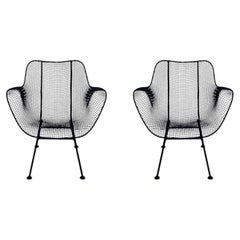 Mid-Century Modern Pair of Sculptural Patio Wire Lounge Chairs, Russell Woodard