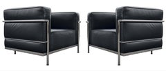Pair of Bauhaus Design Black Leather & Chromed Steel Club or Lounge Chairs