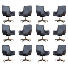 Rare Set of 12 Ward Bennett for Brickel Custom Executive Leather & Brass Chairs