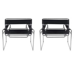 Pair of Mid-Century Leather Wassily Lounge Chairs by Marcel Breuer for Knoll