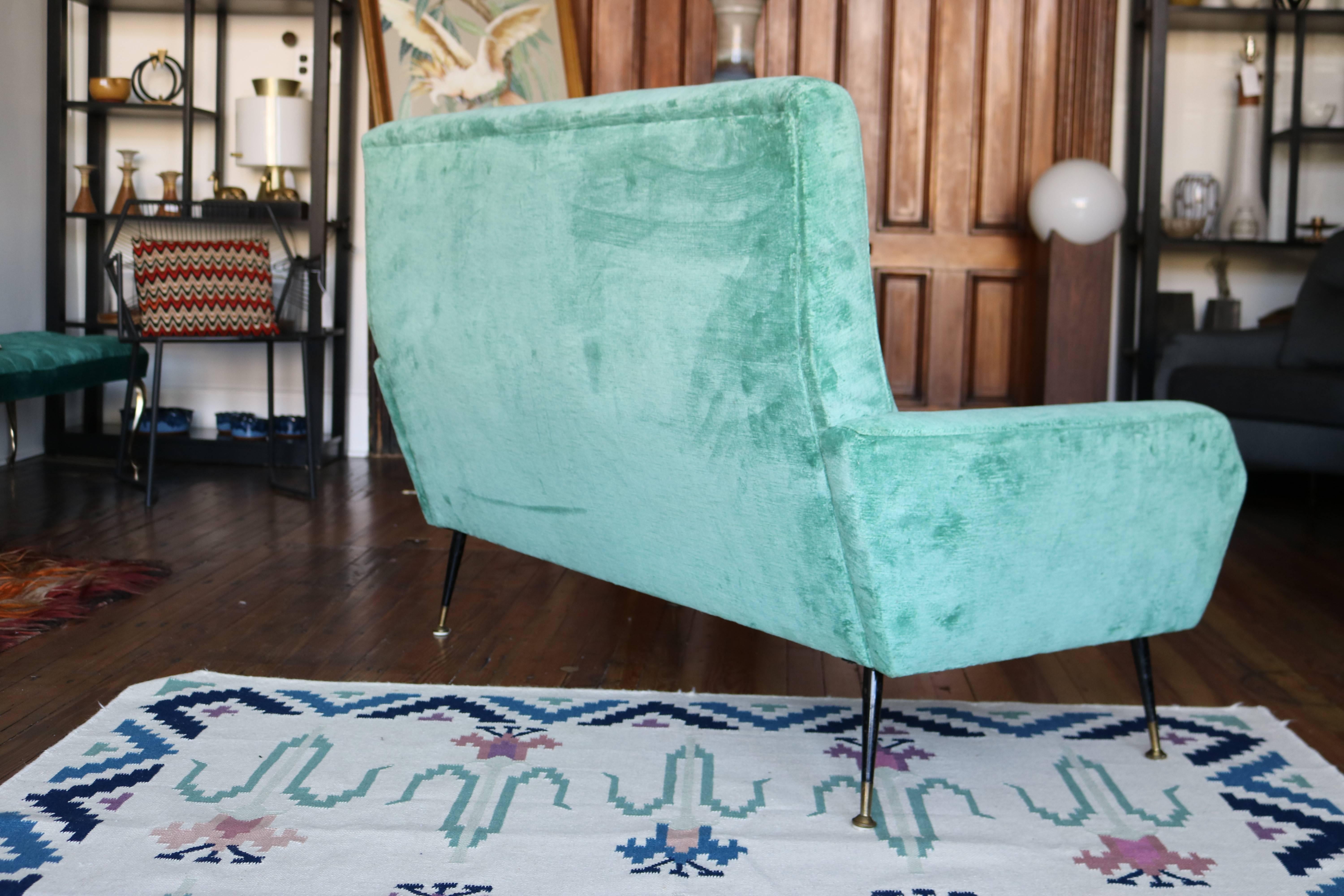 Mid-20th Century Mid-Century Modern Italian Aqua Velvet Sofa