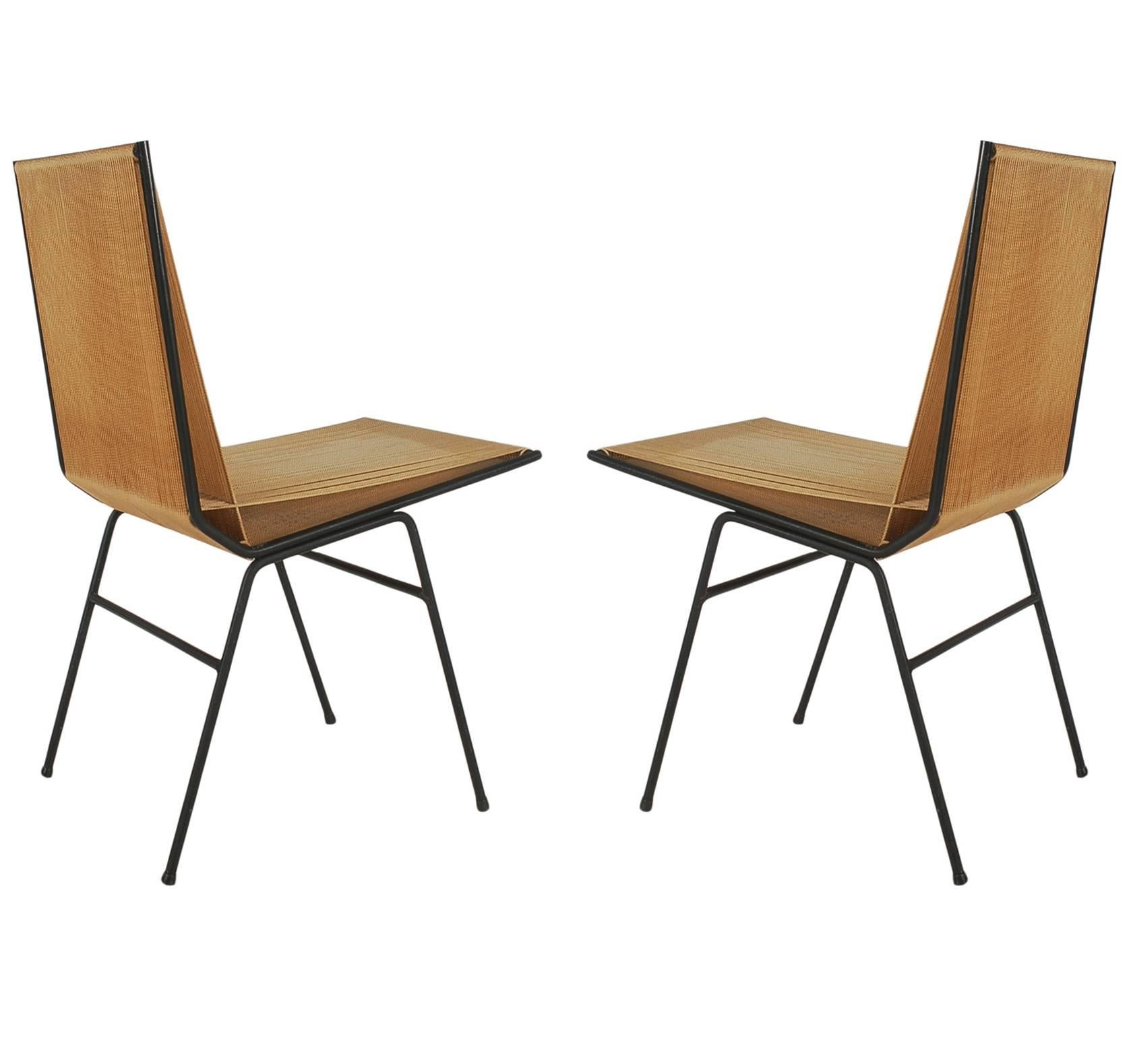 American Pair of Mid-Century Modern Allan Gould Cord or String Chairs with Iron Frames