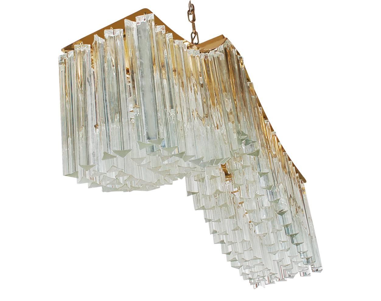 Late 20th Century Italian Modern Monumental Murano Brass and Glass Crystal Chandelier by Camer