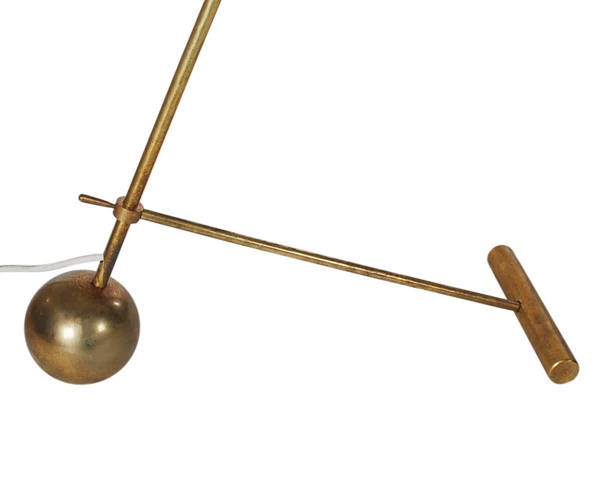Mid-Century Modern Italian Brass and Red Floor Lamp by Stilnovo or Arredoluce In Excellent Condition In Philadelphia, PA