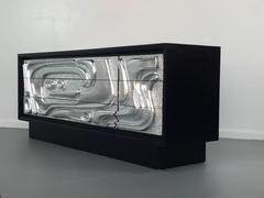 Brutalist Mid-Century Silver Leaf Ebonized Credenza Philip Lloyd Powell Style