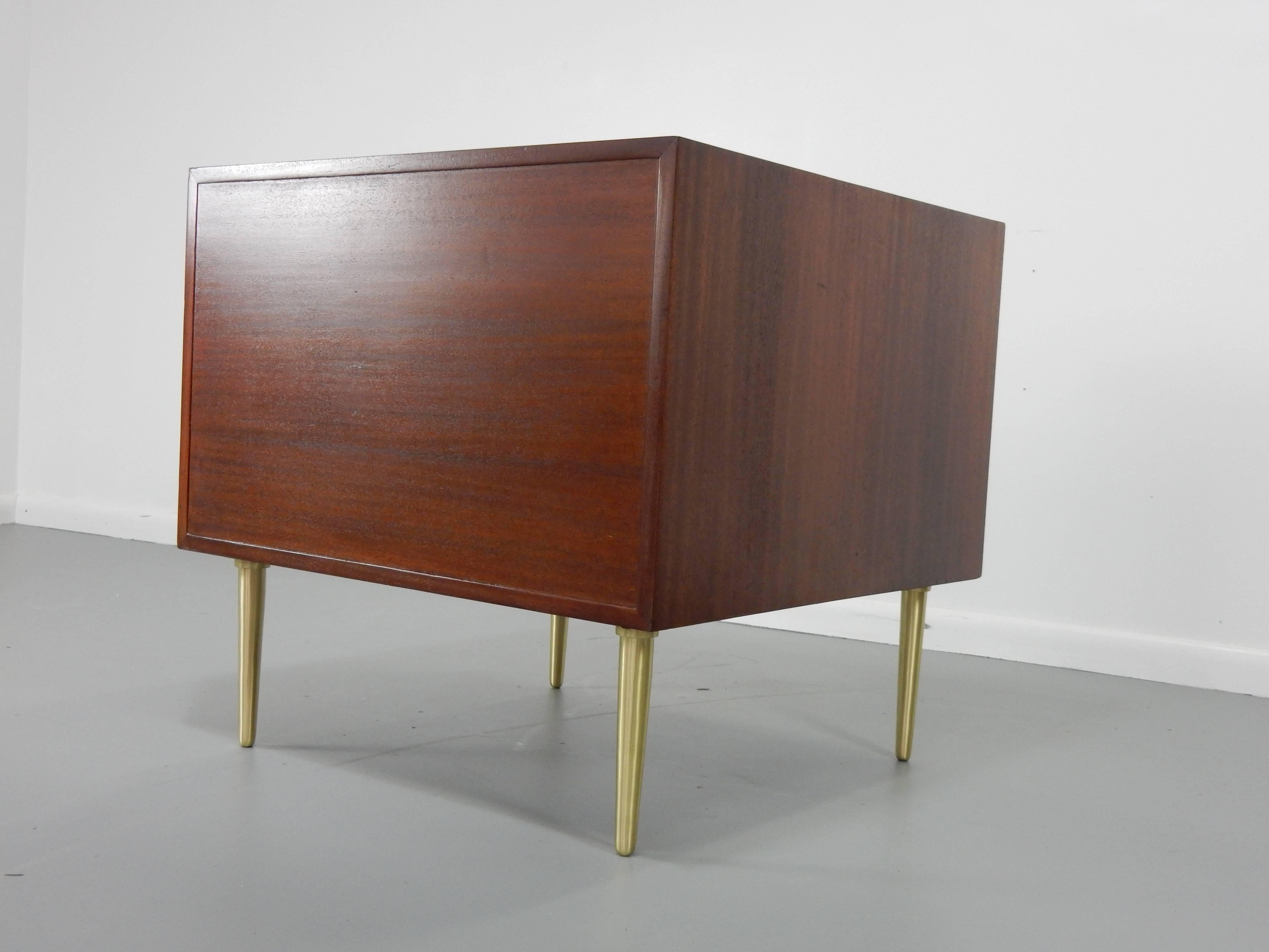 Spun Edward Wormley for Dunbar Five-Drawer Commode, Mahogany and Brass Mid Century