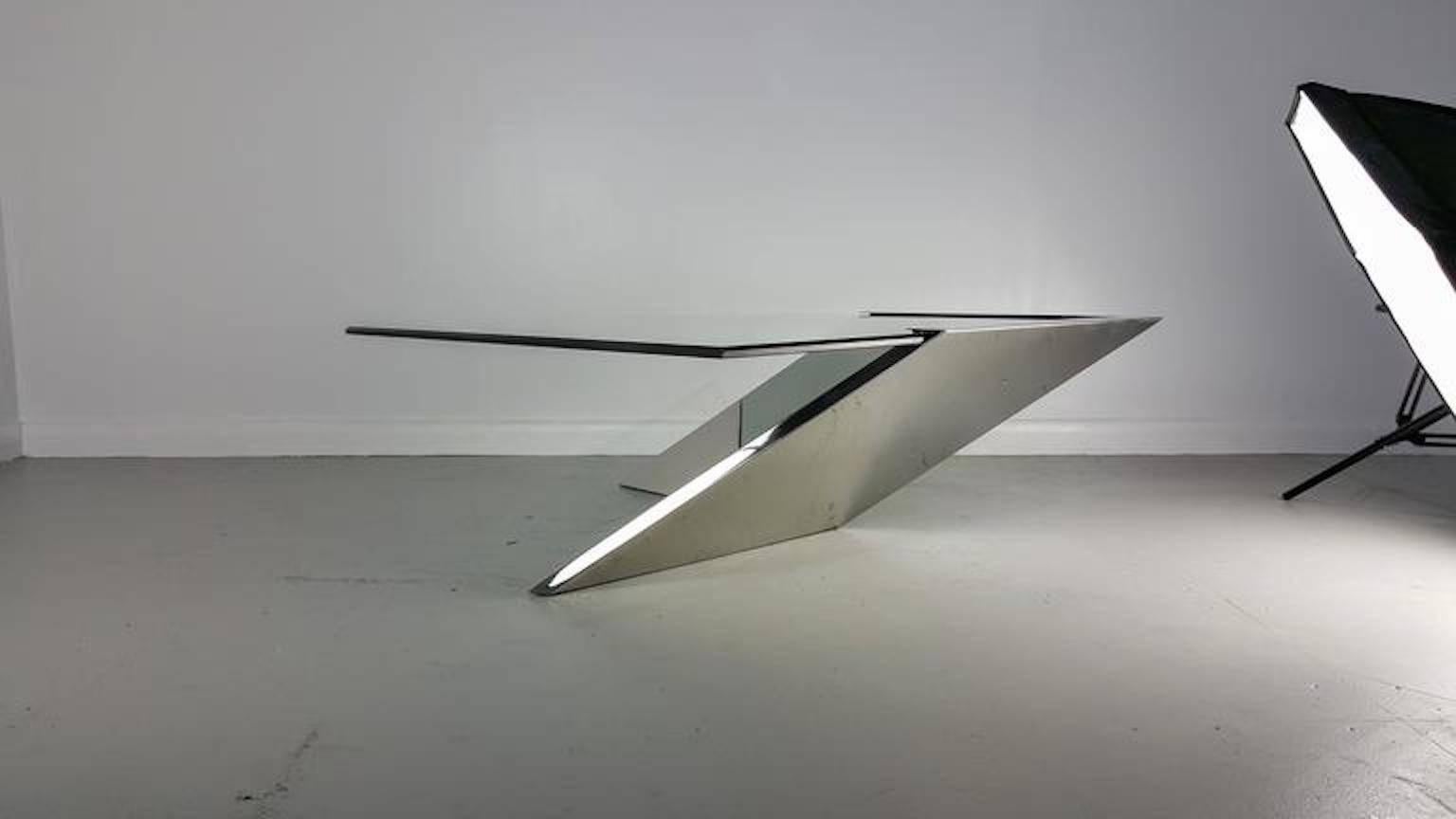  J. Wade Beam Cantilevered Stainless Steel Coffee Table by Brueton Mid Century In Excellent Condition In Philadelphia, PA