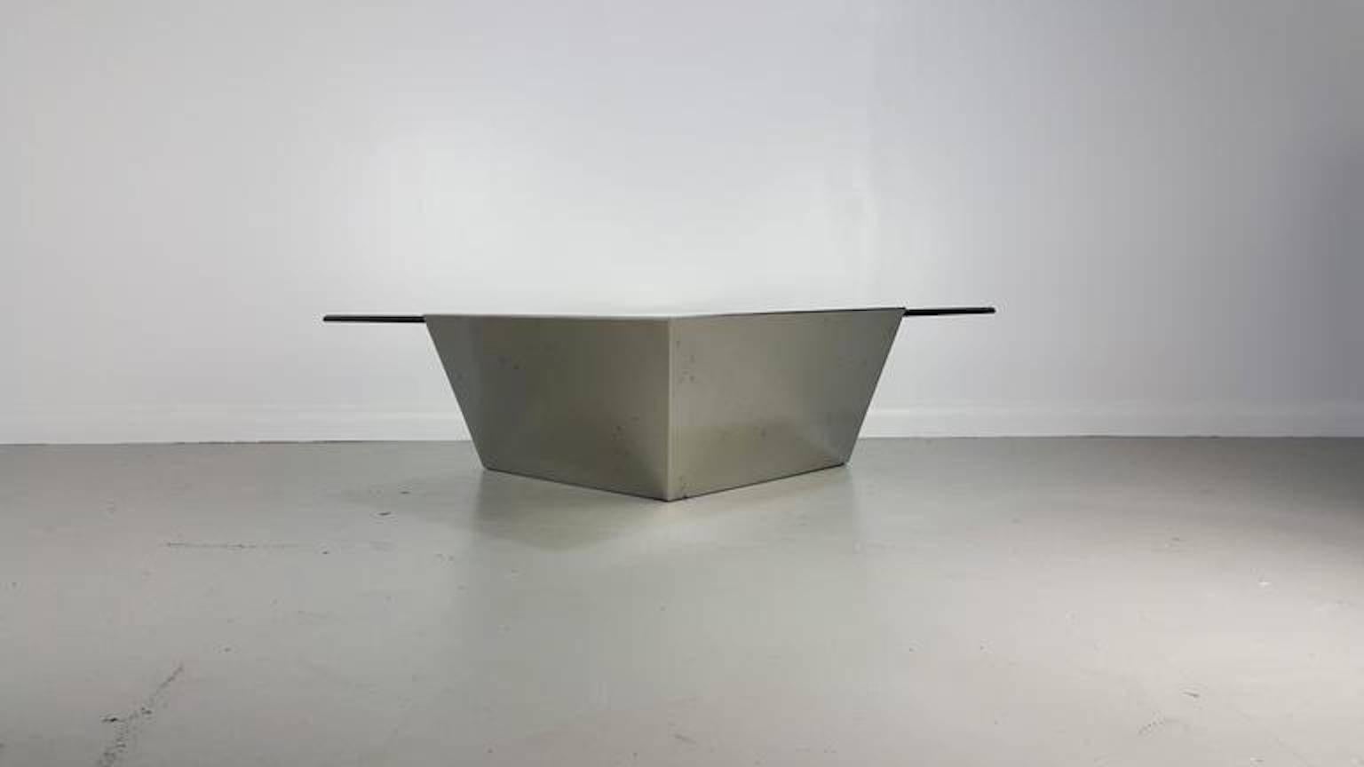 Cantilevered coffee table in stainless steel and glass designed by J. Wade Beam for Brueton, circa 1990. Incredible architectural design and construction. Very heavy and fully restored.

Free shipping to Manhattan.

J. Wade Beam worked in that