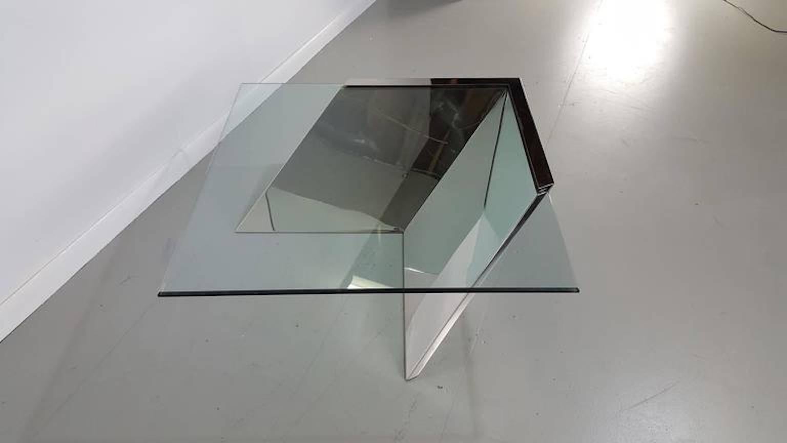 American  J. Wade Beam Cantilevered Stainless Steel Coffee Table by Brueton Mid Century