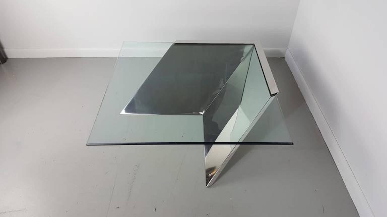 20th Century  J. Wade Beam Cantilevered Stainless Steel Coffee Table by Brueton Mid Century