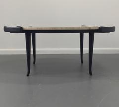 Italian Travertine and Ebonized Wood Coffee Table in the manner of Ico Parisi