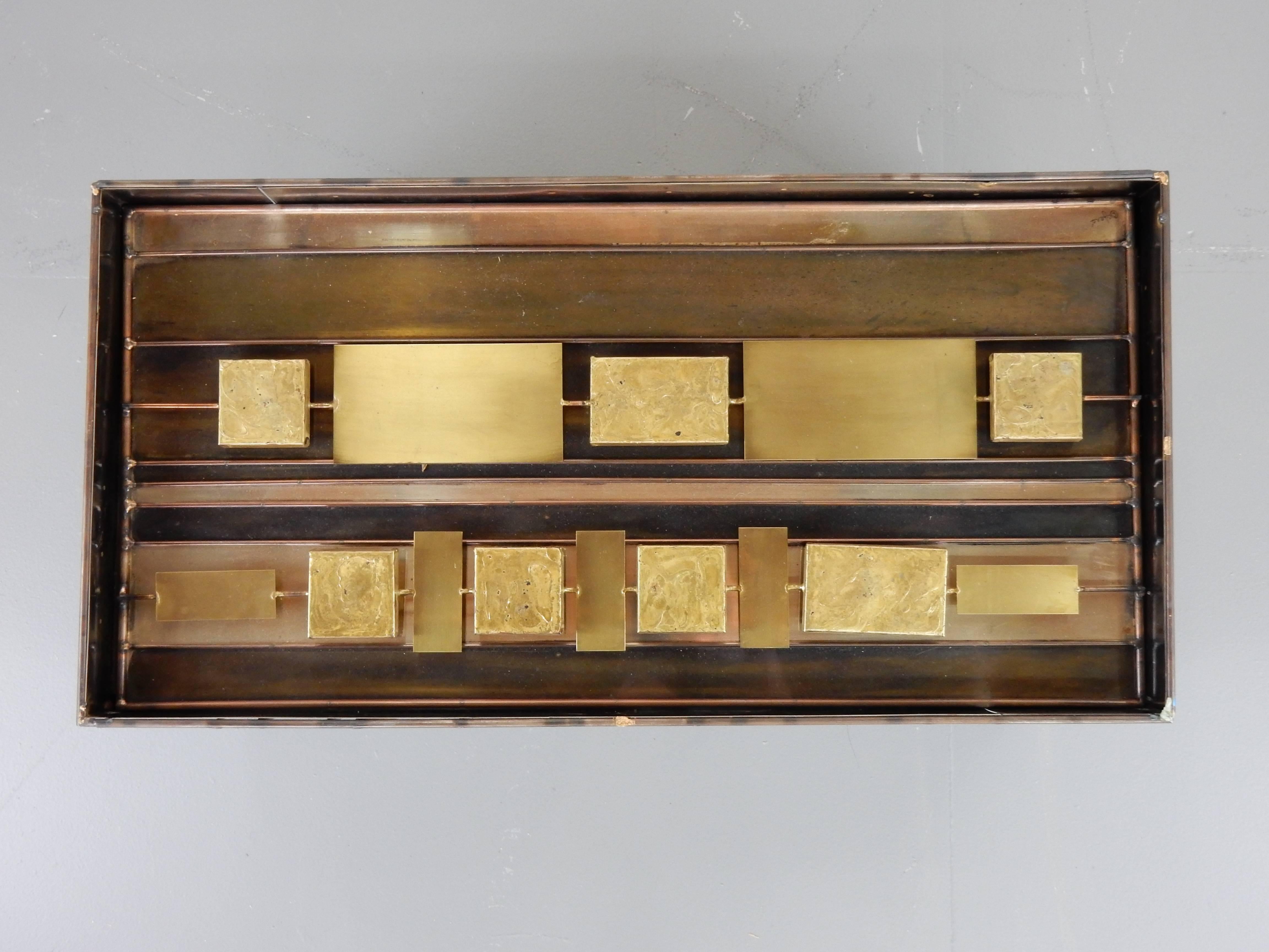 Mid-Century Modern Curtis Jere Brutalist Coffee Table Gilt Metal and Brass Mid Century Style 