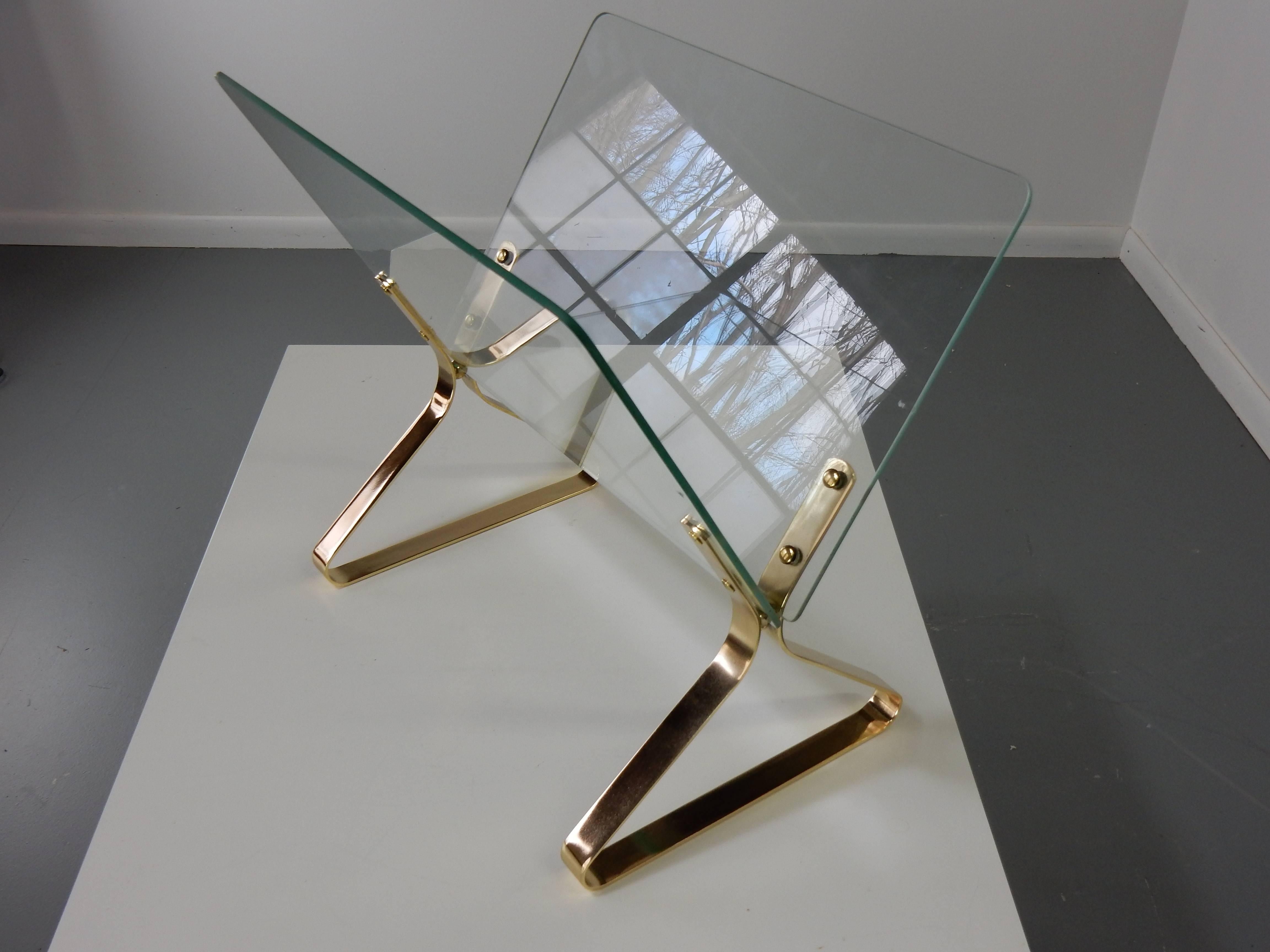 20th Century Milo Baughman Glass and Brass Mid Century Style Magazine Rack