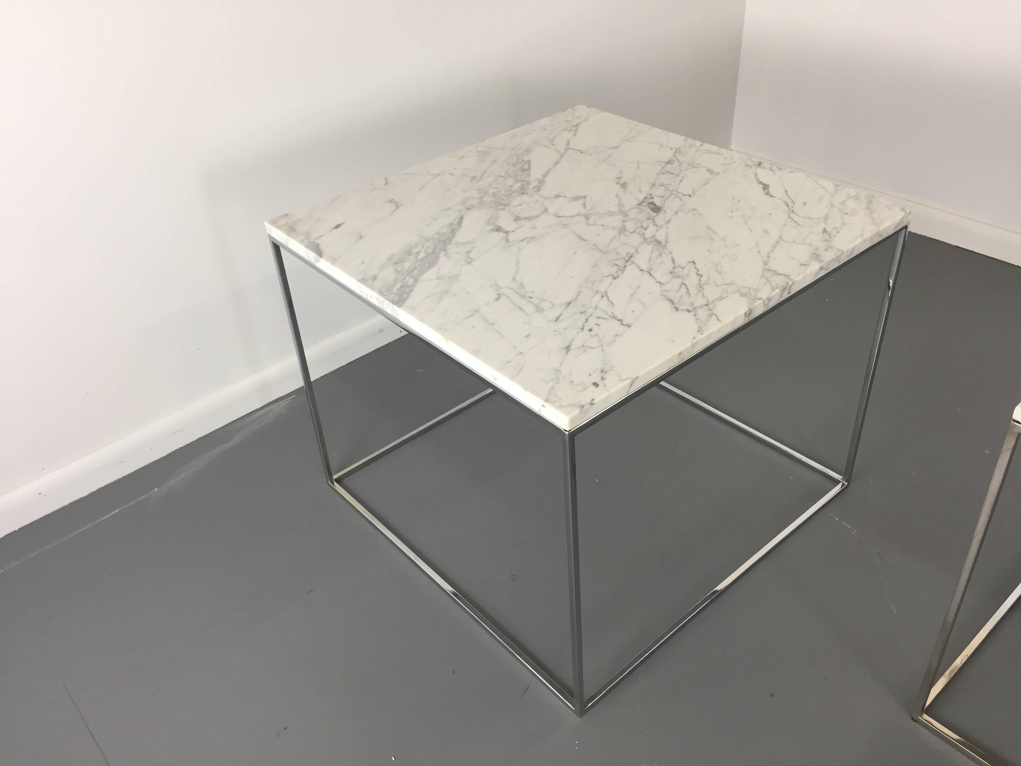 Mid-Century Modern Milo Baughman for Thayer Coggin Chrome & Marble Occasional Tables, Mid Century
