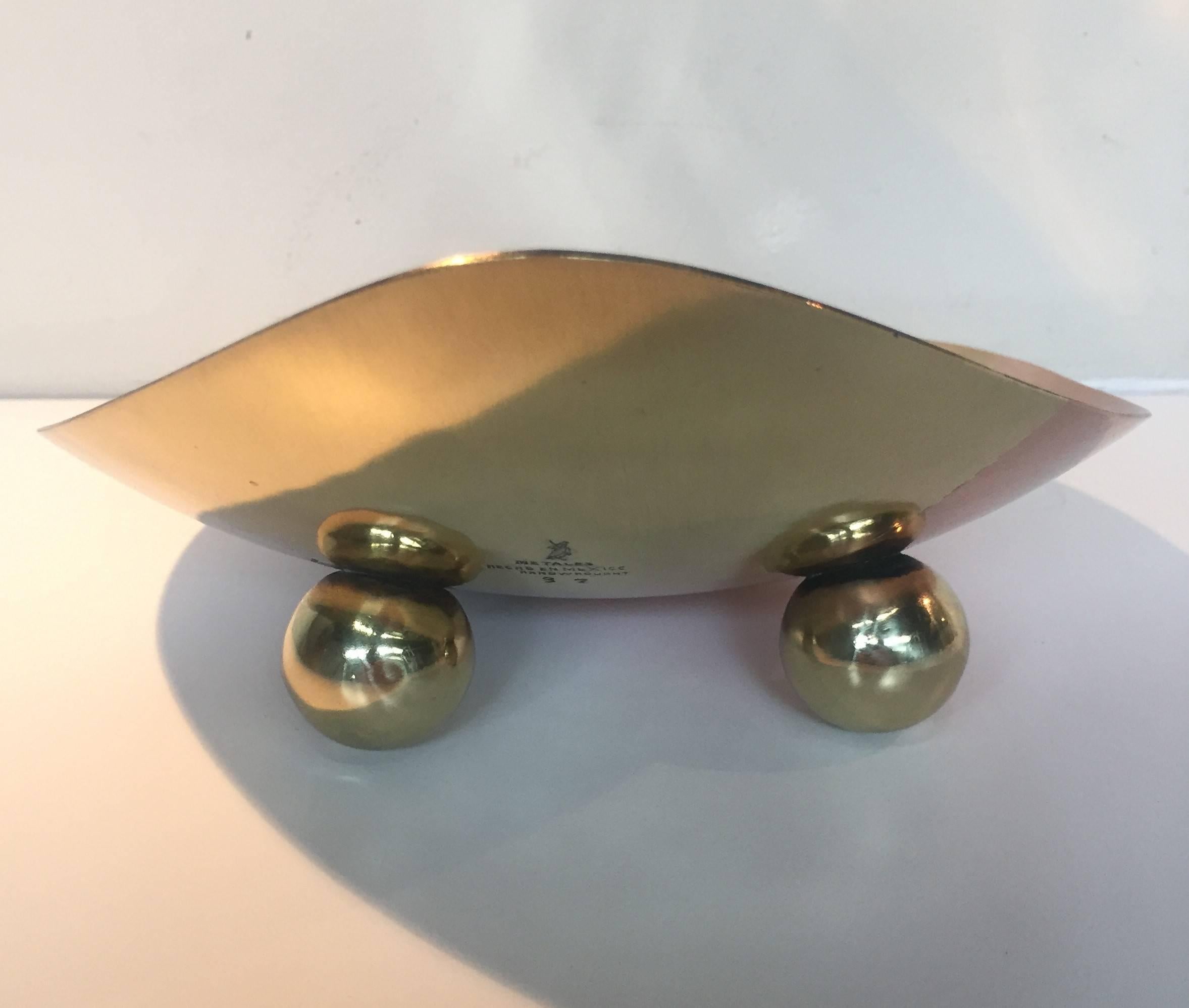Mid-Century Modern Geometric Mixed Metal Dish, Los Castillo Taxco, Mexico, 1950