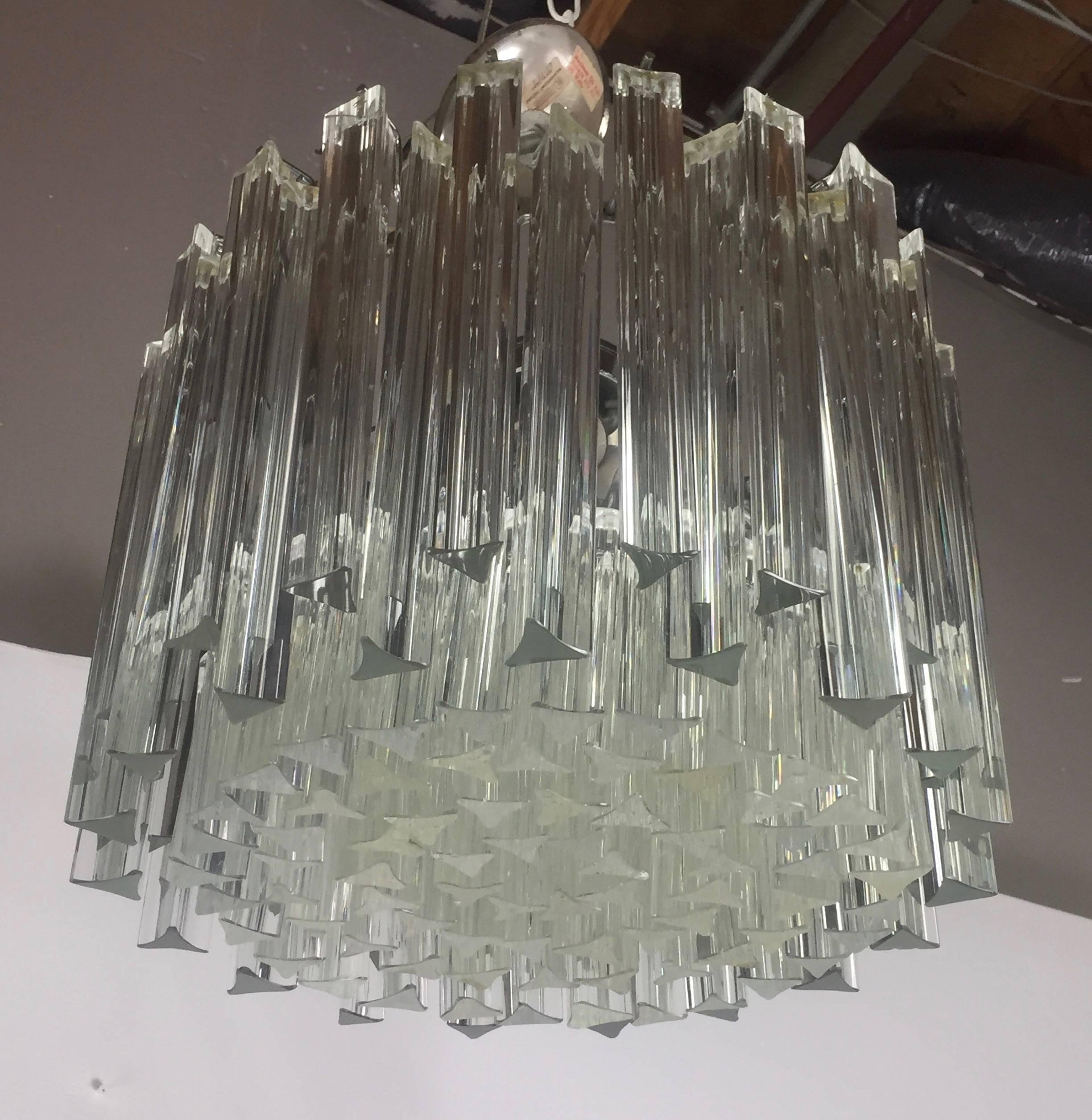 Venini Italian Murano Glass Triangular Prism Chandelier Mid Century  In Excellent Condition In Philadelphia, PA