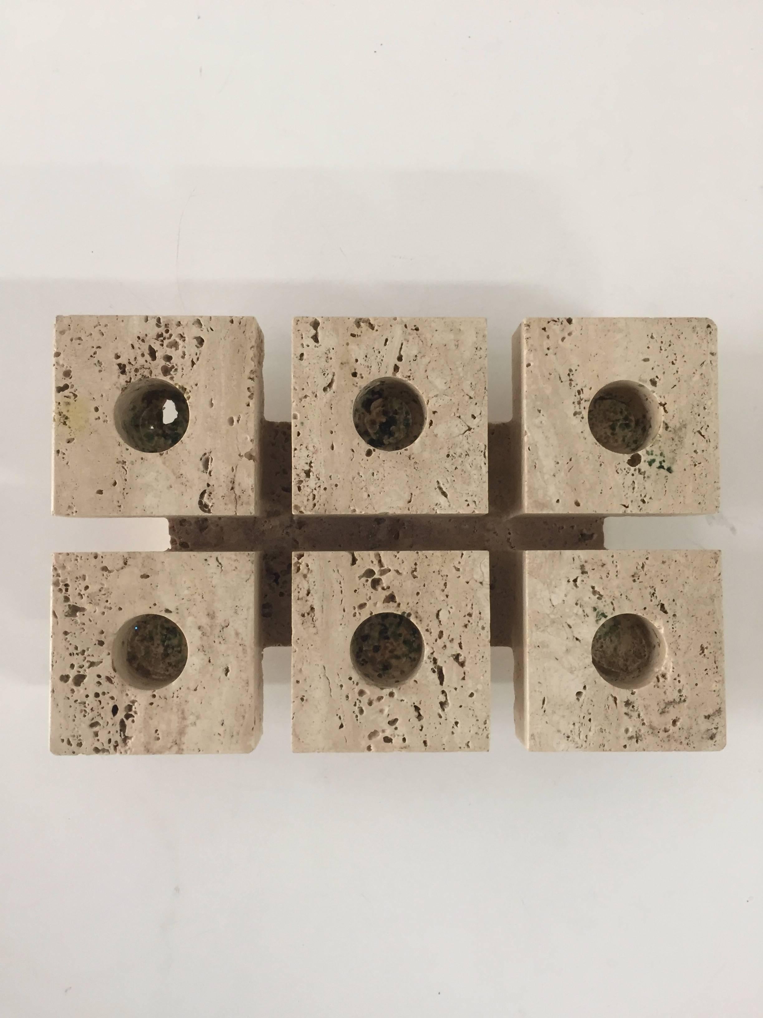 Travertine Six Candleholder in the Manner of Mangiarotti, Brancusi Style In Excellent Condition In Philadelphia, PA