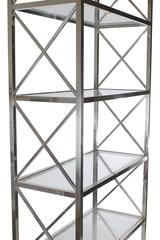 Mid-Century Modern Tall Chrome-X Brace and Glass Etagere, Hollywood Regency