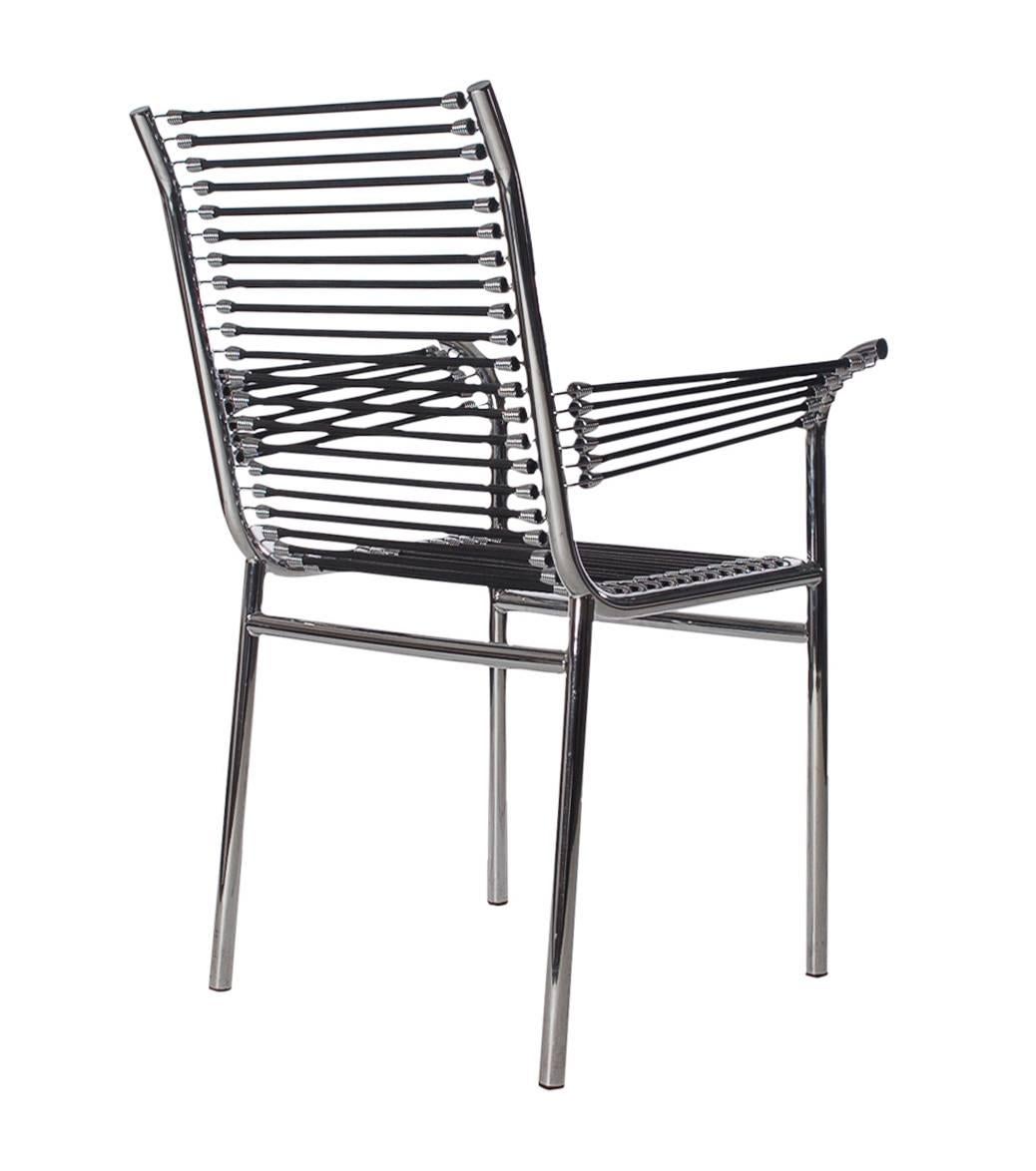 Mid-Century Italian Modern Black and Chrome Cord Bauhaus Chairs by René Herbst For Sale 3